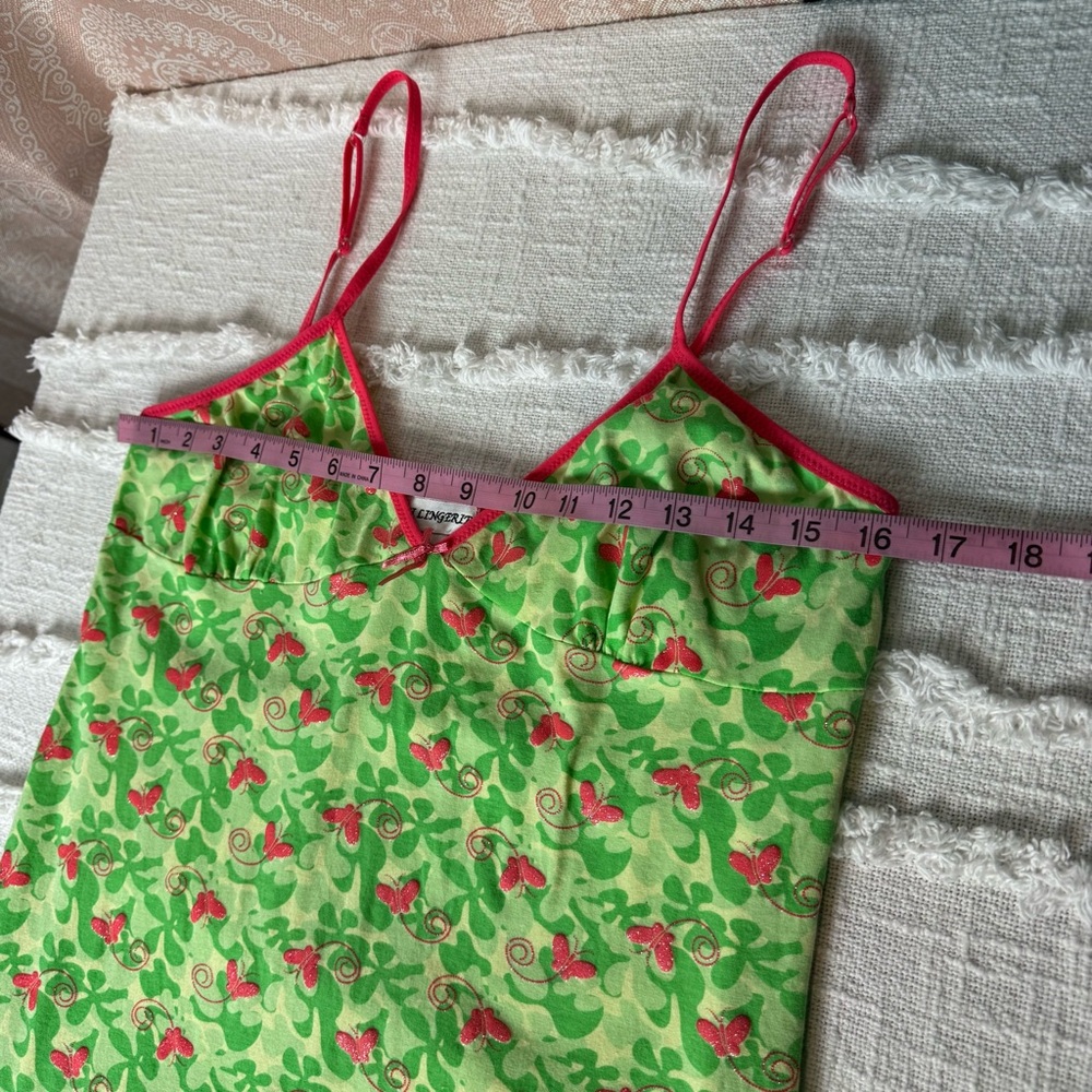 Y2K Popsi Lingerie Cami Green Pink Cami Nightgown Slip Butterflies Size Large - Picture 5 of 10